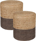 REDEARTH · Cylindrical Pouf Foot Stool Ottoman - Jute Braided Pouffe Poof Accent Sitting Footrest for The Living Room, Bedroom, Nursery, Patio, Lounge - Set of 2 (14.5”x14.5”x16”; Natural Acorn)-Ruum Studio Home