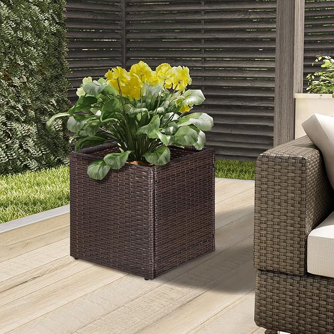 SUNNYPARK Set of 2 Large Square Planter with Removable Liner, All-Weather PE Rattan Modern Planters Indoor Outdoor Flower Plant Pots Garden Box Patio Yard Front Porch Deck-Ruum Studio Home