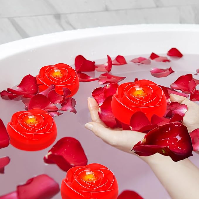 Aignis 12pcs Flameless LED Floating Candles, Red Rose Plastic Tealights Battery Operated, 120+ Hours Glow Time, Cozy Light for Romantic Pool/Bathtub/Hot Bath/Wedding Centerpiece Decor(D2.83 * H1.42)-Ruum Studio Home
