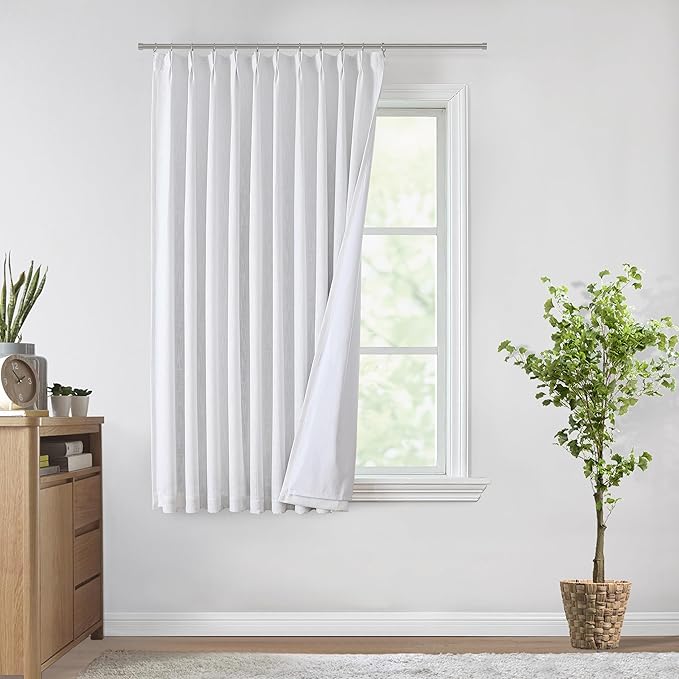 Vision Home White Pinch Pleated Full Blackout Curtains 60 inch Wide Thermal Insulated Window Curtains for Living Room Bedroom Room Darkening Pinch Pleat Drapes with Hooks Back Tab 1 Panel 60" Wx72 L-Ruum Studio Home