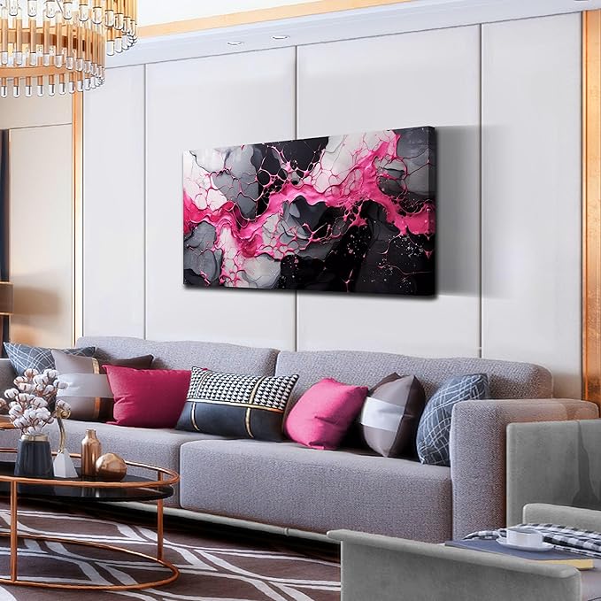 GUGIKA Abstract Wall Art for Living Room, Pink Canvas Wall-Art for Girls Bedroom, Print Paintings, Size 20x40 Inches-Ruum Studio Home