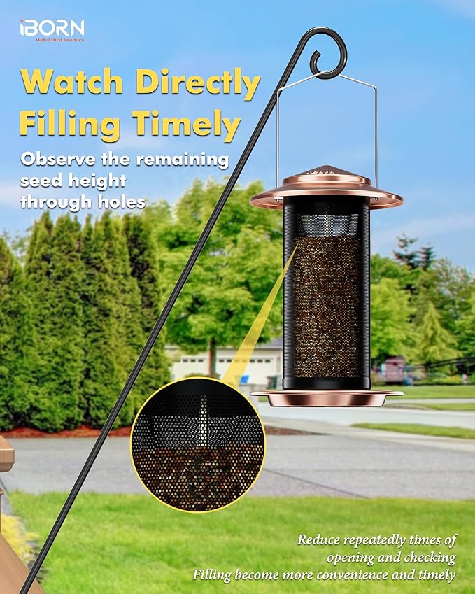iBorn Bird Feeders for Outdoors, All Metal Mesh Tube, Holding Bird Seed for Outside Feeders,18cm Large Roof, Copper, 2.8lb(Seed is not Included)-Ruum Studio Home