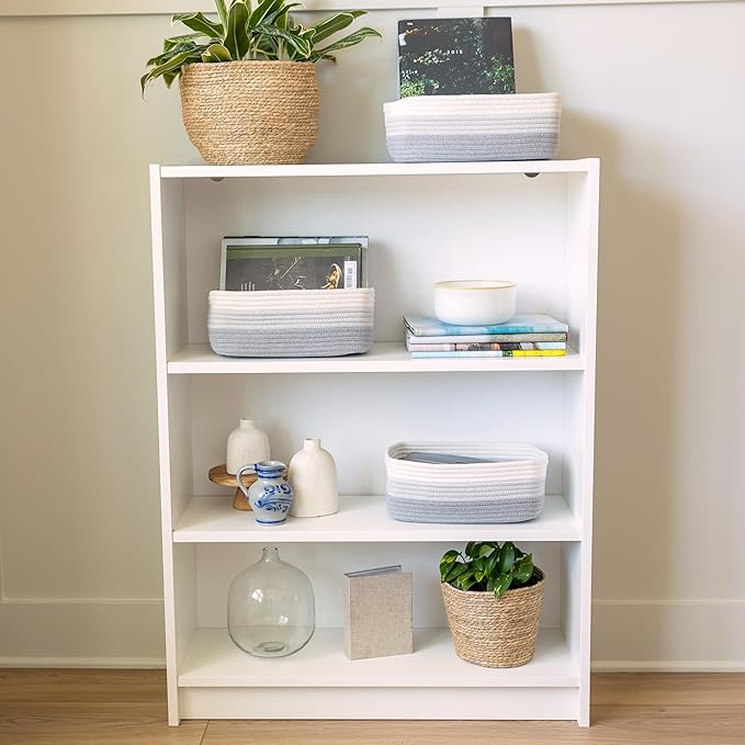 NaturalCozy 11.8"x8"x4.5” Rectangle Storage Baskets for Shelves 3 Pack | Cotton Rope Woven Small Baskets for Organizing | Small Storage Bins for Nursery, Bathroom, Closet, Shelf, Decorative, Gift-Ruum Studio Home