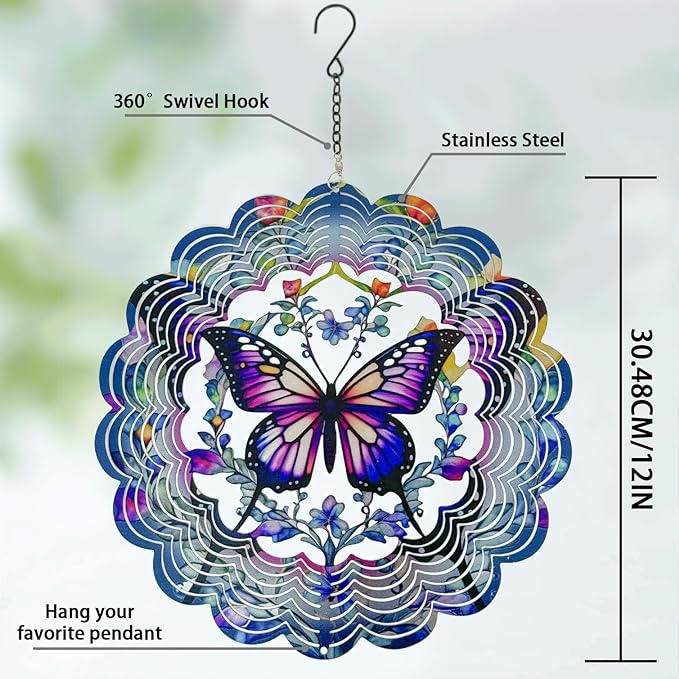 Wind Spinners Outdoor Butterfly Decorations - Birthday Gifts for Women Mom Grandma, Butterflies Hanging Wind Spinner 12 inch 3D Wind Sculptures for Garden Decor for Outside, Patio, Yard, Outdoor-Ruum Studio Home