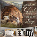 yowecso Lion and Lamb Tapestry Give It To God And Go To Sleep Tapestry Wall Hanging for Bedroom Christian Religious Tapestries Aesthetic Wall Decor for Home Dorm Living Room 50"x60"-Ruum Studio Home