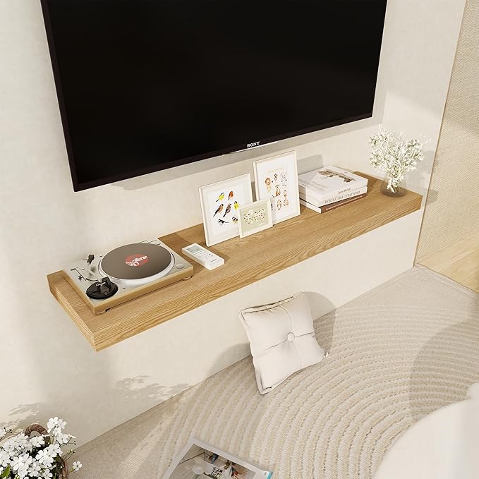 Floating Shelves 48 Inch Long, 12 Inch Deep Floating Shelves for Wall, 48 x 12 Large Wall Shelves for Home Storage & Display, 2" Thicked Floating Shelf for Bedroom, Living Room, Oak Color, 1 Pack-Ruum Studio Home