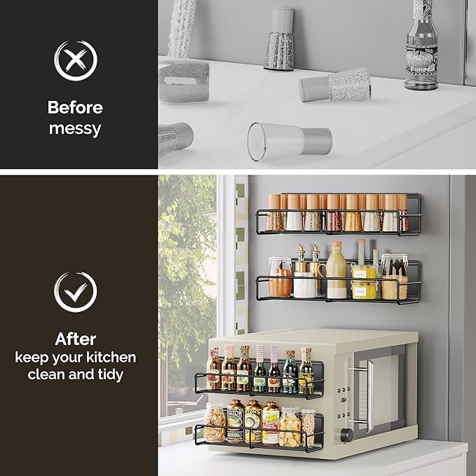 3 Pack Magnetic Spice Rack Organizer, Space Saver for Refrigerator and Whiteboard, Metal Fridge Shelf for Kitchen and Classroom, Black-Ruum Studio Home