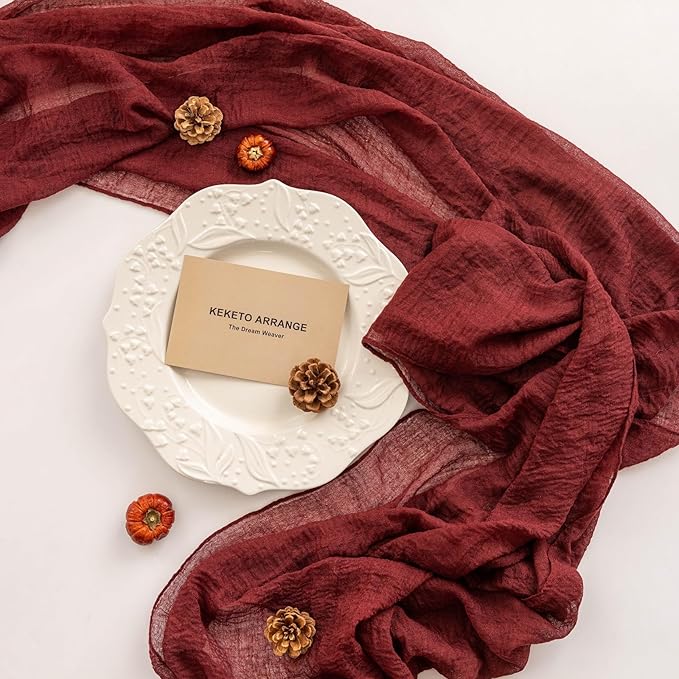 6pcs Burgundy Cheesecloth Table Runner Gauze 120 Inch 10 FT Rustic Boho Cheese Cloth Runner for Wedding Baby Shower Bridal Shower Engagement Birthday Party Long Sheer Home Decorations-Ruum Studio Home