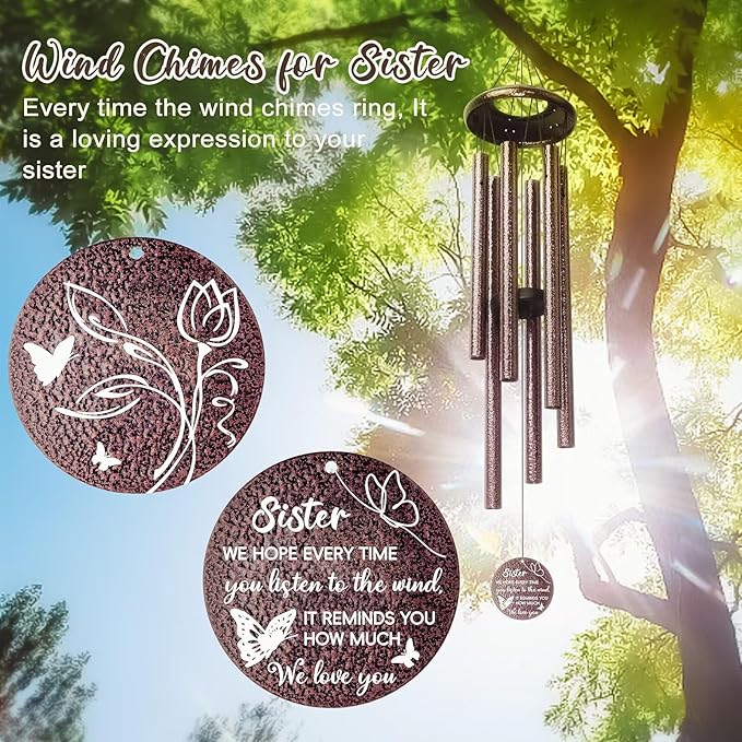Gifts for Sister, 25''Wind Chimes, Birthday Gifts for Sister, Soul Sisters Unique Gift for Women,Thanksgiving,Christmas Day Gift Ideas for Love Rreminder-Ruum Studio Home
