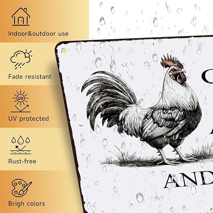 Funny Chicken Coop Sign "Cluck Around & Find Out" Vintage Metal Tin Sign 8x12 Inch - for Farmhouse Kitchen Decor,Chicken Coop Accessories,Barn,Rustic Home & Garden Wall Art with Hanging Holes-Ruum Studio Home