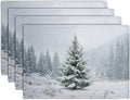 Winter Placemats Set of 4, 12x18 Inch Christmas Pine Tree Snowflake Linen Table Mats Seasonal Washable Farmhouse Place Mats for Kitchen Dining Xmas Holiday Party Decor-Ruum Studio Home