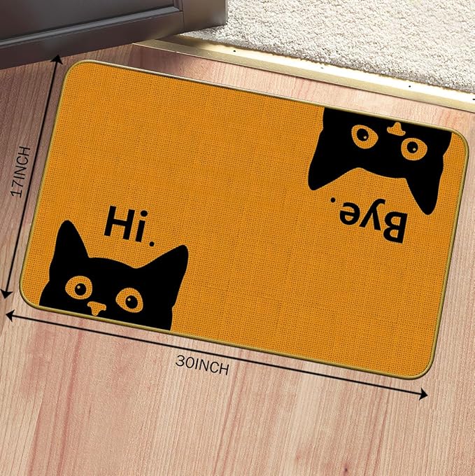 Mingnei Hi Bye Cat Welcome Doormat - Funny Black Cat Lover Floor Mat for Home, Kitchen, Entrance - Indoor/Outdoor Entryway Rug 30x17 (Orange)-Ruum Studio Home