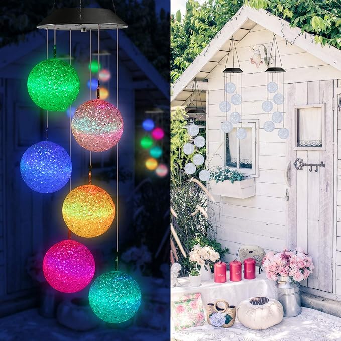 Toodour Solar Wind Chime, Color Changing Ball Wind Chimes, LED Decorative Mobile, Gifts for Mom Grandma, Waterproof Outdoor Solar Lights for Garden, Patio, Party, Yard, Window, Outdoor Decorations-Ruum Studio Home