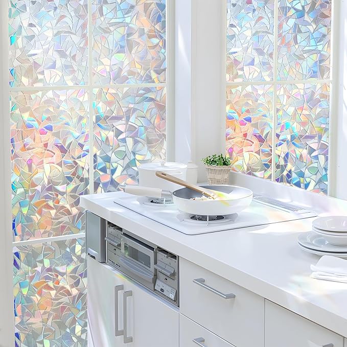 HIDBEA Window Privacy Film Static Clings, Rainbow Window Film, 3D Decals Non-Adhesive Window Vinyl Film for Home Door, 17.3 Inch x 13.1 Feet-Ruum Studio Home