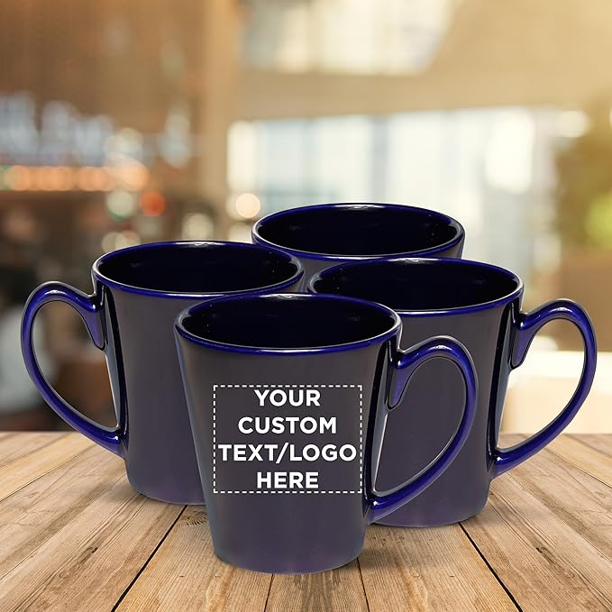 DISCOUNT PROMOS Custom Glossy Ceramic Latte Coffee Mug 12 oz. Set of 10, Personalized Bulk Pack - Perfect for Tea, Espresso, Cappuccino, Hot Cocoa - Blue-Ruum Studio Home