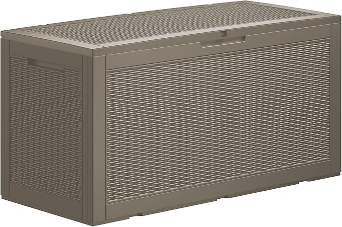100 Gallon Resin Deck Box, Waterproof Outdoor Storage Bin for Patio Furniture, Pool Accessories, and Garden Tools, Lockable & UV-Resistant, Grey-Ruum Studio Home