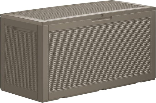 100 Gallon Resin Deck Box, Waterproof Outdoor Storage Bin for Patio Furniture, Pool Accessories, and Garden Tools, Lockable & UV-Resistant, Grey-Ruum Studio Home
