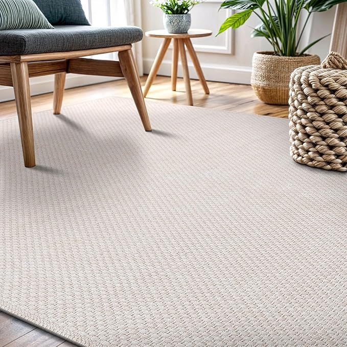 CAMILSON Easy Jute Rug 5x7, Indoor Outdoor Off-White Farmhouse Area Rugs for Living Room Patio and Kitchen Rug, Solid Woven Design, Easy-Cleaning, Washable Outside Carpet Alfombras (5 x 7)-Ruum Studio Home