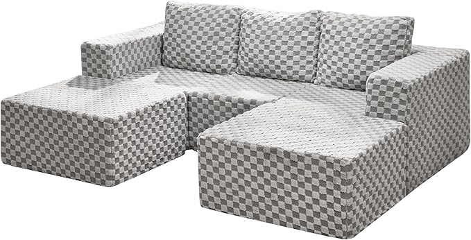 Hobestluk Modular Sectional Sofa Memory Foam Couch Oversized Sectional Sofa 3-Seater with Chaises Cloud Couch with Removable Cover U Shaped Sofa for Living Room (Plush Grey, U Shape)-Ruum Studio Home
