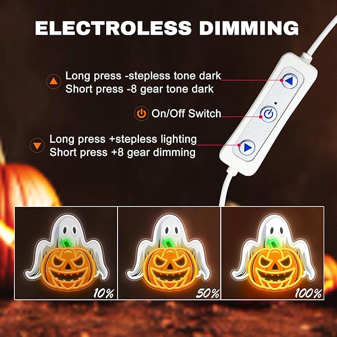 Spooky Glow Halloween Neon Signs for Wall Decor - Ghost & Pumpkin Led Neon Light Up Sign, Glow in Dark Indoor Decor for Porch Window Home Bar Party, Scary Halloween Decorations Gifts for Kids-Ruum Studio Home
