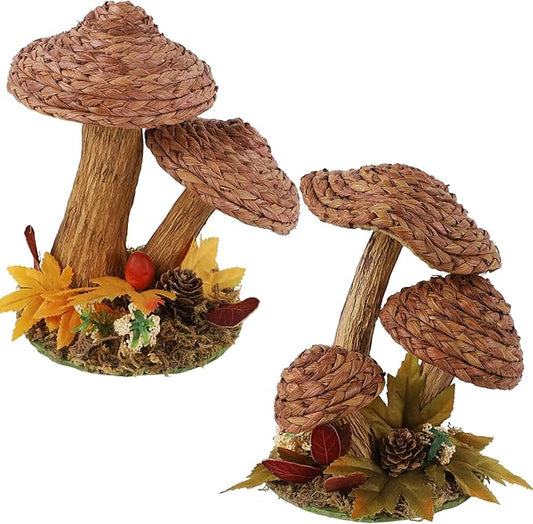 winemana 2 Pack Mushroom Fall Decor - Handmade Woven Mushrooms Figurines, Rustic Farmhouse Table Centerpieces for Thanksgiving, Autumn Home, Shelf & Kitchen Decor-Ruum Studio Home