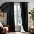 Black Linen Blackout Curtains 120 Inches Long 2 Panels Burg for Living Room Back Tab Pleated Thermal Cold Heat Sun Blocking Extra Long Drapes Black Out Blinds Shades for Bedroom Windows 52x120 Length-Ruum Studio Home