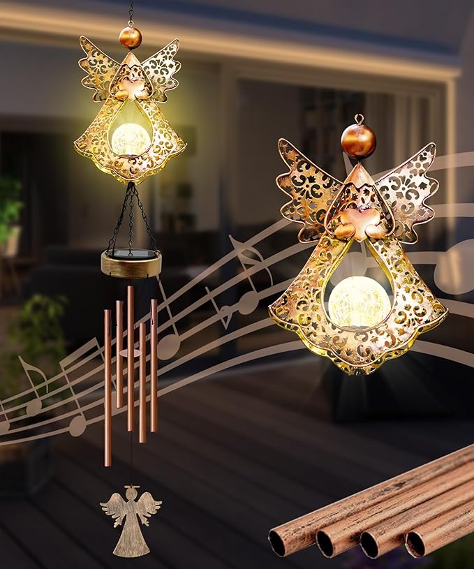 Wind Chimes Outdoor Indoor Decor: Birthday Gifts for Mom Grandma - Outside Lights for Garden Yard Patio Porch (Angel)-Ruum Studio Home