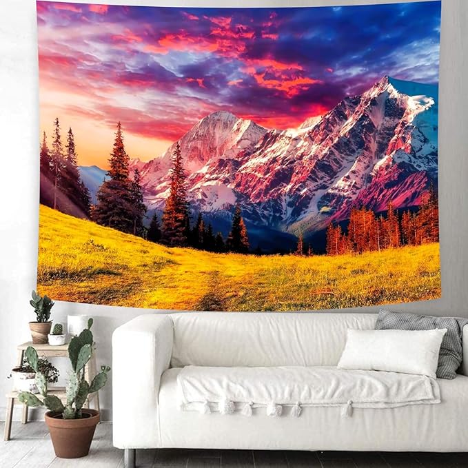 Delur Mountain Tapestry Sunset Forest Tree Nature Tapestry Wall Hanging Sunrise Psychedelic Scenic Landscape Headboard for Bedroom Living Room Home Decor (59.1" x 78.7")-Ruum Studio Home