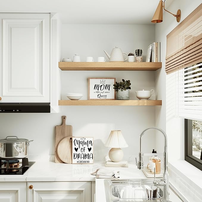 10 inches Deep Floating Shelves 36 inch Long, Large Oak Wall Shelves Heavy Duty 70 lbs for Bedroom, Bathroom, Living Room, Kitchen, Office, Modern Shelf Home Decor with Invisible Bracket-Ruum Studio Home