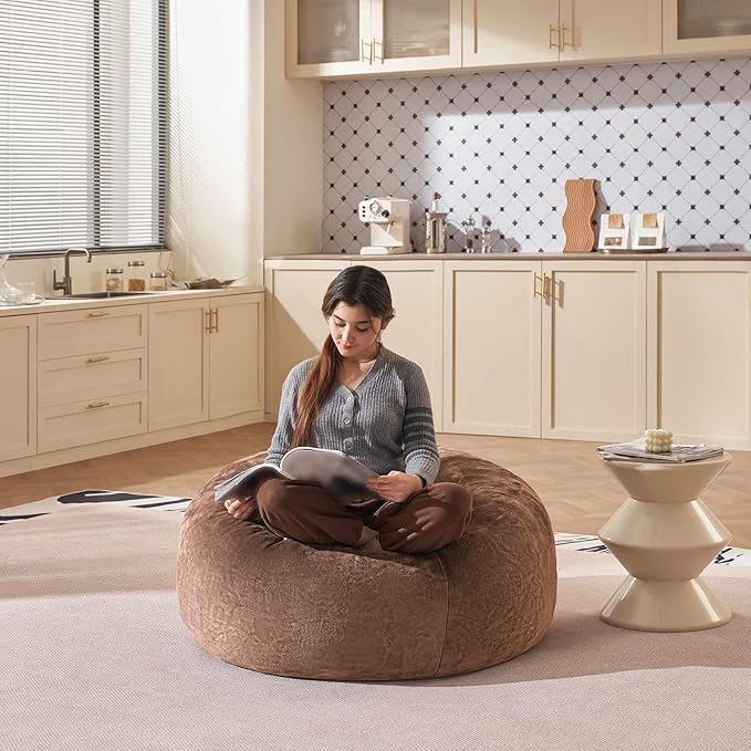 Bean Bag Chair 3Ft, Memory Foam Filled, Large Beanbag Chairs for Adults and Teens, Soft Sofa with Removable Flannel Cover, Round Couch for Living Room Bedroom College Dorm (Coffee, 3FT-36×36"×24")-Ruum Studio Home