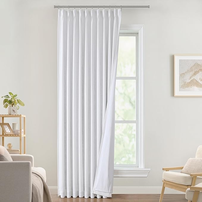 Vision Home White Pinch Pleated Full Blackout Curtains Thermal Insulated Window Curtains 120 inch for Living Room Bedroom Room Darkening Pinch Pleat Drapes with Hooks Back Tab 10 FT 60" Wx120 Lx1-Ruum Studio Home