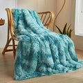 XeGe Tie Dye Plush Faux Fur Throw, Teal Soft 50x60 Shaggy Furry Blanket, Turquoise Fluffy Velvet Couch Throw, Comfy Ombre Fuzzy Lap Blanket for Bedroom Living Room Car Tie Dye Teal-Ruum Studio Home