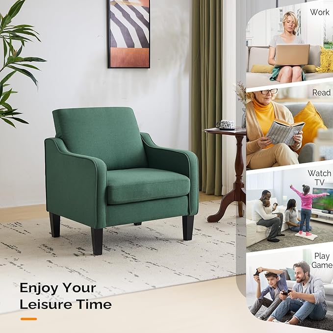 VINGLI Accent Chair for Living Room Chairs Dark Green Reading Chair for Bedroom Scooped Arm Chair Mid Century Modern Accent Chairs Upholstered Comfy Chair for Apartment, Waiting Room-Ruum Studio Home