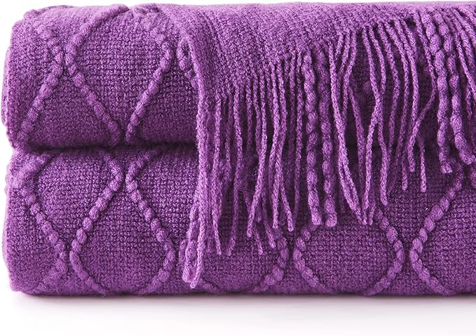 inhand Valentine's Day Gifts Throw Blanket Purple for Couch, Soft Living Room Home Decor Twin Size Knitted Blanket, Outdoor Lightweight Breathable Summer Blanket, Farmhouse Woven Decorative, 60"x80"-Ruum Studio Home