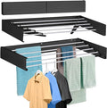 FOCHIER F Laundry Drying Rack Wall Mounted Clothes Drying Rack Collapsible with 5 Aluminum Rods and Drilling Template Long Screwdriver Bit 60 lbs Capacity (Black, 40")-Ruum Studio Home