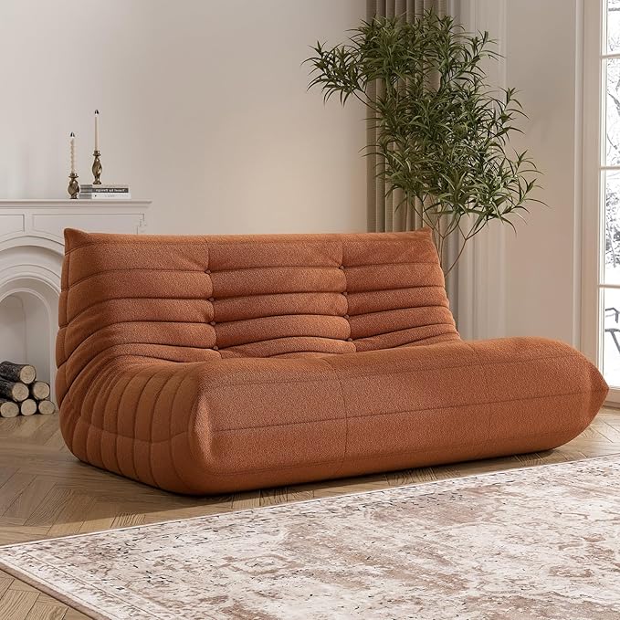 Bean Bag Chair, Loveseat Fireside Chair Bean Bag Sofa Large Bean Bag Chair for Adults, 2 Seater Bean Bag Chairs for Teens with High Density Comfortable Foam, Bean Bag for Living Room, Bedroom (Orange)-Ruum Studio Home