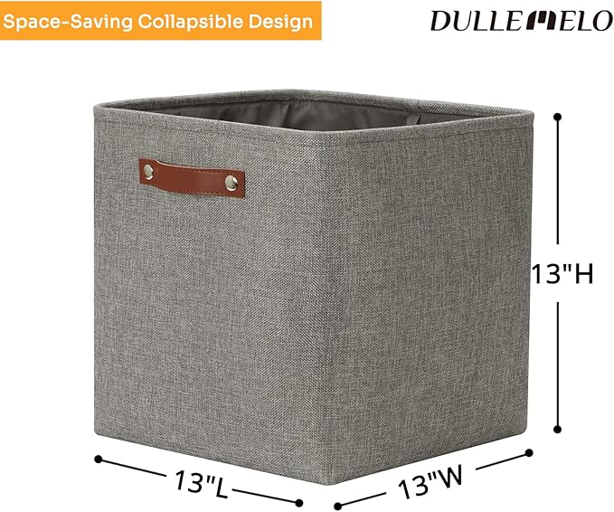 DULLEMELO Cube Storage Boxes,13 inch Fabric Baskets Closet Storage Bins for Home Organization and Storage,Stackale Gift Baskets Empty for Nursery Clothes Toys Kids Storage(Grey)-Ruum Studio Home