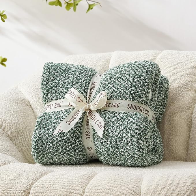 Snuggle Sac Green Throw XL Blanket 50x70,Super Soft Warm Blankets Oversized Throw Knit Blankets Fuzzy Plush Blanket, Heather Green, 50x70 inches-Ruum Studio Home