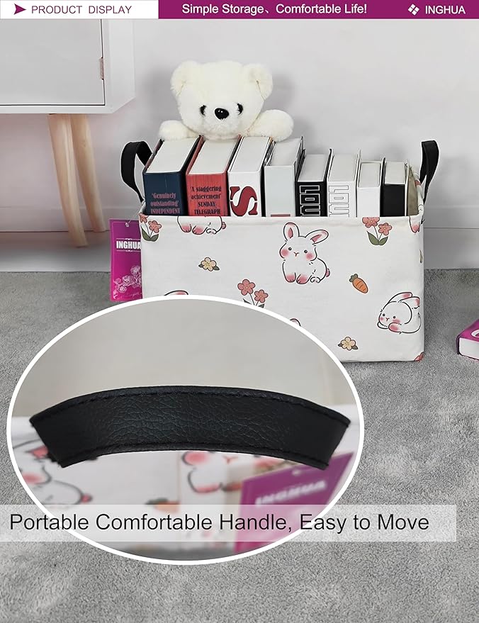 Rectangular Storage Basket Fabric Organizer Bin for Toys,Books,Clothes,Gifts,Pets-Perfect for Home,Office,Nursery,Dorm,Shelf(Rec-rabbit)-Ruum Studio Home