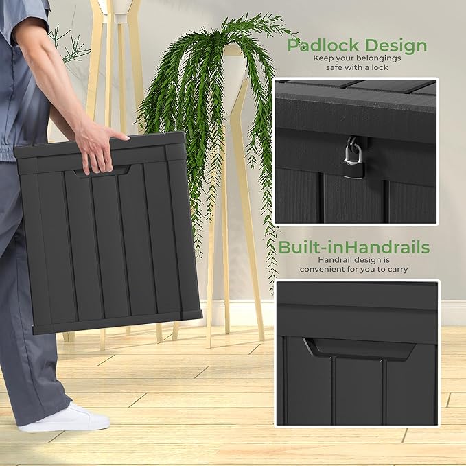 45 Gallon Resin Deck Box, Waterproof Outdoor Storage Bin for Patio, Poolside, and Garden, Lockable & UV-Resistant, Ideal for Small Spaces, Black-Ruum Studio Home
