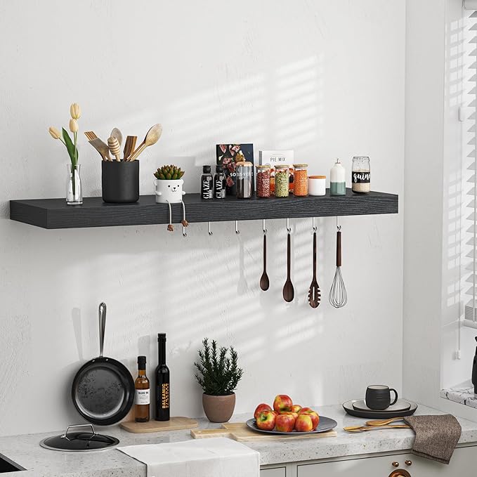 Floating Shelves - 10.3 Inch Deep Wall Shelf for Decor & Storage - Wall Mounted Display Shelving with Invisible Heavy-Duty Metal Bracket - 36" W x 10.3" D x 1.8" H - Set of 1 - Rustic Black-Ruum Studio Home