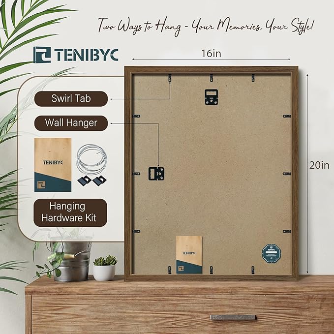 16x20 Picture Frame Set of 3 - Brown Woodgrain, Wood Poster Frame, HD Tempered Glass, Wall Gallery Hanging-Ruum Studio Home