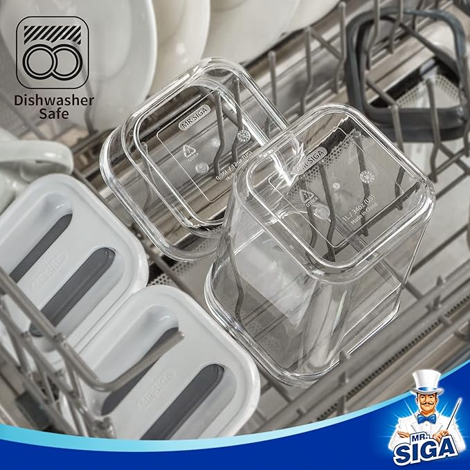 MR.SIGA 8 Piece Airtight Food Storage Container Set, BPA Free Kitchen Pantry Organization Canisters, One-handed Airtight Plastic Containers with Lids for Cereal, Spaghettie, Pasta,White-Ruum Studio Home