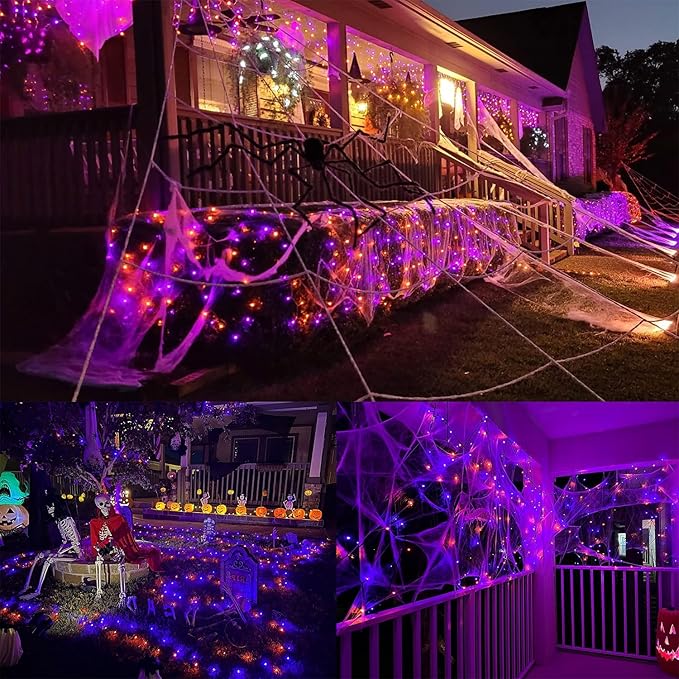 HOME LIGHTING Halloween Lights, 66FT 200 LED Plug in Green Wire String Light, 8 Lighting Modes Waterproof Fairy Mini Lights for Indoor Outdoor Christmas Wedding Party Decorations (Orange & Purple)-Ruum Studio Home