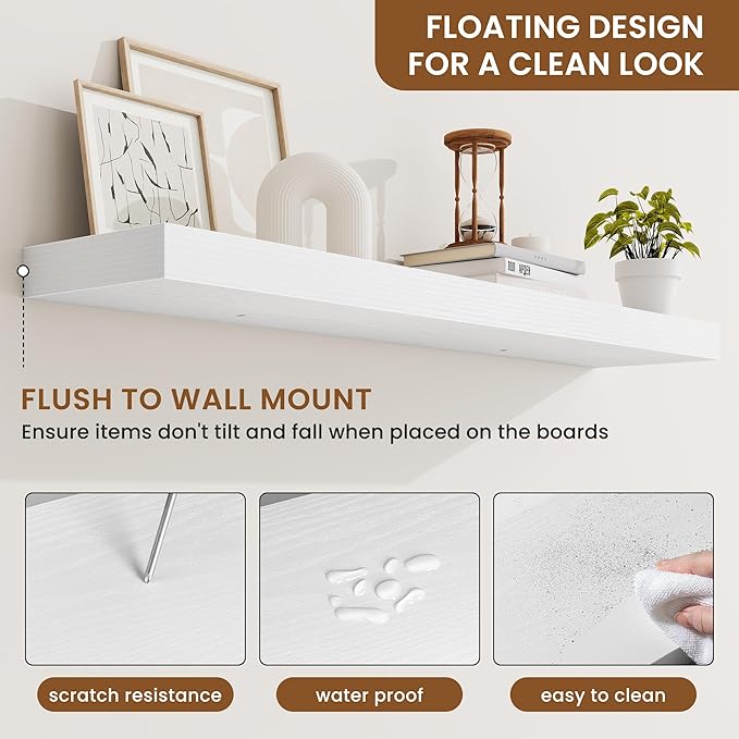 fuqing Floating Shelves for Wall, Bathroom Shelf Wall Mounted for Storage, Shelves with Invisible Bracket for Bedroom, Kitchen, Living Room, Farmhouse Small Book Shelf, 40 Inch Set of 2, White-Ruum Studio Home