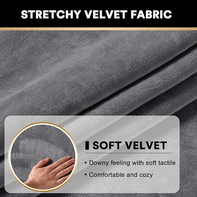 PrinceDeco Velvet Stretch Couch Cushion Cover, Sofa Slip Covers for Cushion Couch Chair Loveseat Sofa Furniture Protector Cushion Sofa Cover Each Width Up to 29.5", Grey-Ruum Studio Home
