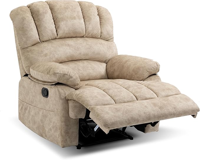 Luxlen Large Manual Recliner Chair,Soft Fabric Push Back Recliner with Overstuffed Armrest and Backrest, Living Room Single Sofa Recliners,Beige-Ruum Studio Home