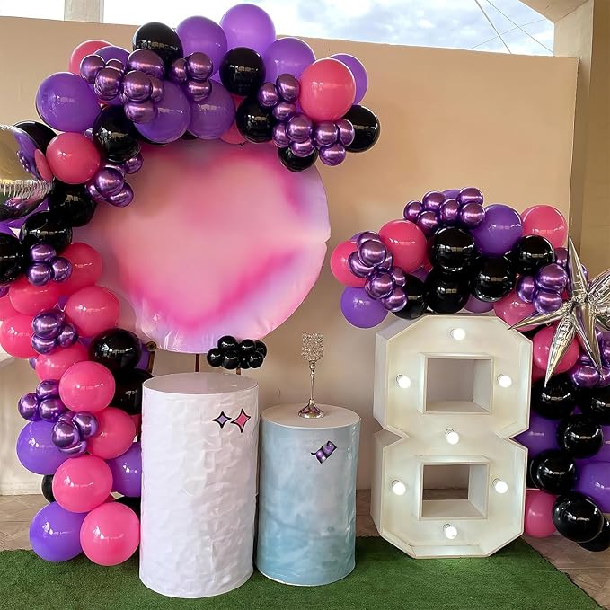 Purple Pink Black Balloons 12 Inch Pastel Pink Purple Black Latex Helium Balloon Purple Metallic Party Balloons for Girls Cartoon Anime Birthday Baby Shower Halloween Party Decorations-Ruum Studio Home
