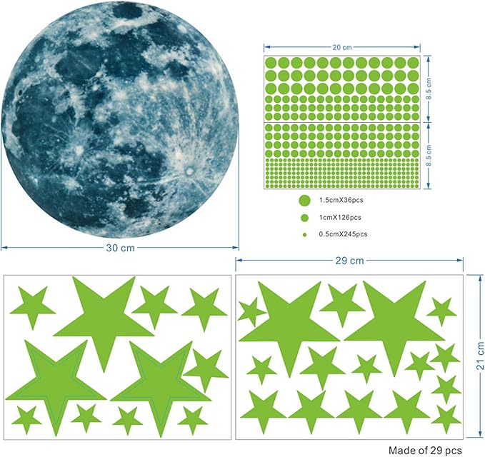 Luminous Wall Decals Ceiling Stickers Glow in The Dark Moon and Stars Starry Sky Shining Decals Room Decoration Perfect Gifts for Kids Bedroom Bedding Room, 1 Moon + 436 Stars and Dots-Ruum Studio Home