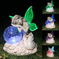 Solar Angel Garden Statue Outdoor Decor with Crackle Glass Globe Color Changing Light Angels Garden Figurines Garden Decor Lawn Ornaments for Patio Yard Lawn-Ruum Studio Home